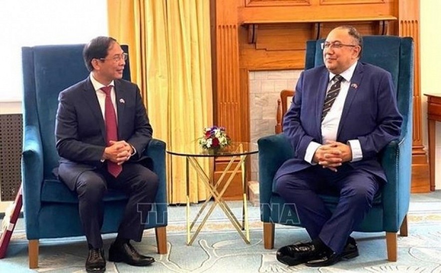 Speaker of New Zealand’s House of Representatives Adrian Rurawhe (R) and Vietnamese Foreign Minister Bui Thanh Son. Photo: VNA