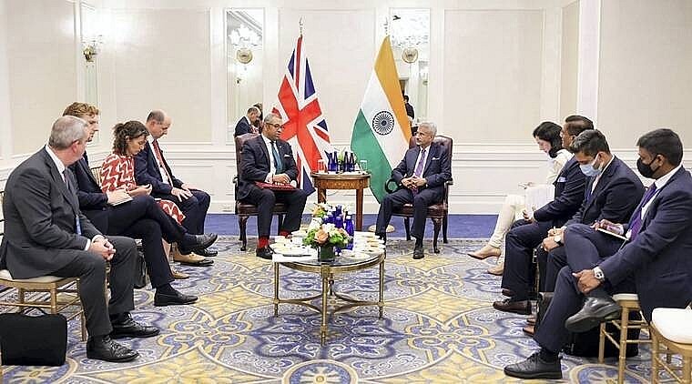 External Affairs Minister S. Jaishankar during a meeting with UK Foreign Secretary James Cleverly, in USA. (Twitter: @DrSJaishankar/PTI)