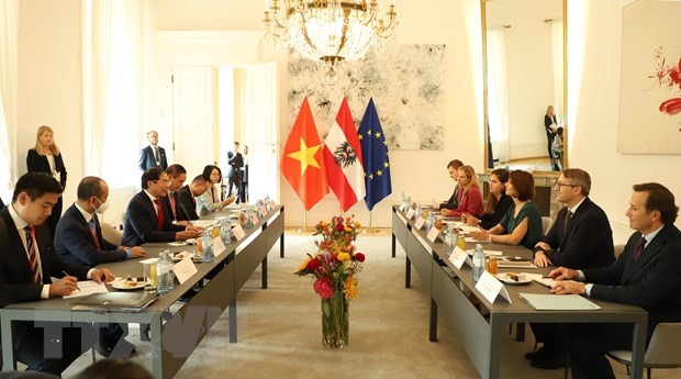 At the meeting with Minister for the EU and Constitution at the Federal Chancellery of Austria Karoline Edtstadler. Photo: VNA