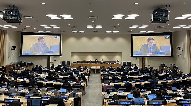 Permanent Representative to the UN Ambassador Dang Hoang Giang speaks at the event. Photo: VNA