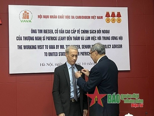 The “For Agent Orange/Dioxin victims” insignia presented to Tim Rieser in recognition of his contributions to supporting AO victims. Source: PANO