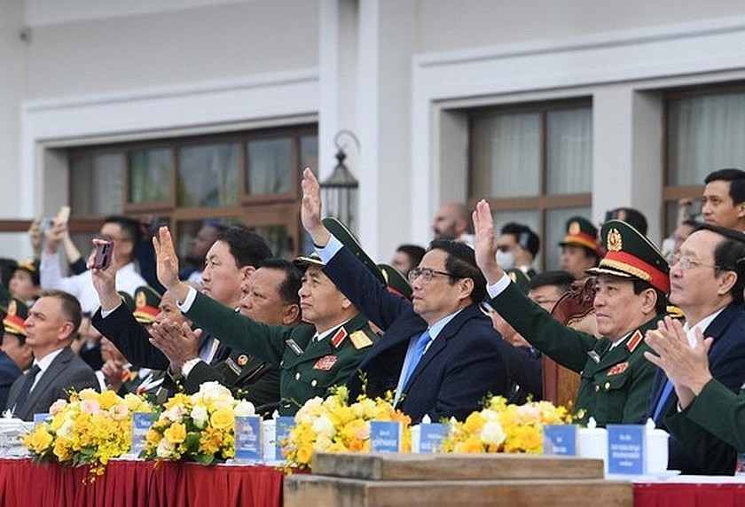 Vietnamese Prime Minister Pham Minh Chinh along with senior leaders enjoy the performances. Vietnamese Prime Minister Pham Minh Chinh along with senior leaders enjoy the performances.