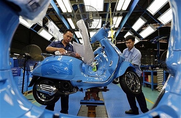 Motorbike production line of Piaggio Vietnam's factory in Binh Xuyen Industrial Park, Vinh Phuc Province. (Photo: VNA)