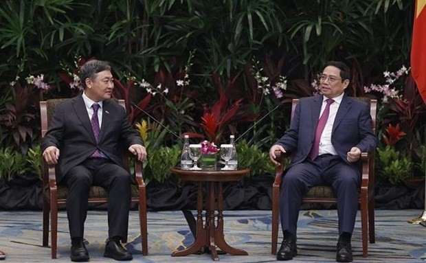 PM Pham Minh Chinh (R) receives Tow Heng Tan, Deputy Chairman, Non-executive and Non-independent Director Sembcorp Industries. Photo: VNA