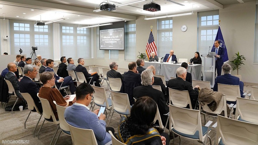 Vietnamese Ambassador Nguyen Quoc Dung speaks at the webinar. (Photo: WVR)