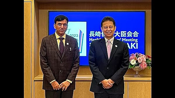 Nagasaki: Union Health Minister Mansukh L Mandaviya meets Health Minister of Indonesia Budi G. Sadikin on the sidelines of the G7 Health Ministers' meeting, in Nagasaki, Japan, Saturday, May 13, 2023.