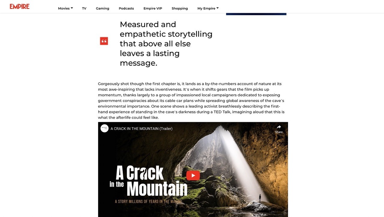 A Crack in the Mountain Highly Praised