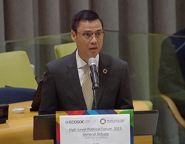Đặng Hoàng Giang, Việt Nam's Permanent Representative to the UN, addresses the High-Level Political Forum on Sustainable Development of the UN Economic and Social Council. – VNA/VNS Photo