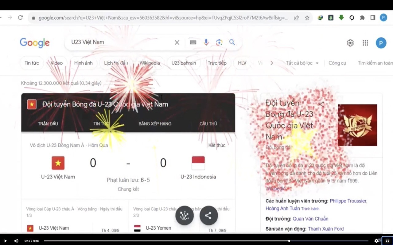 Google Treat Fans with Special Effect for U23 Vietnamese Football Team's Victory