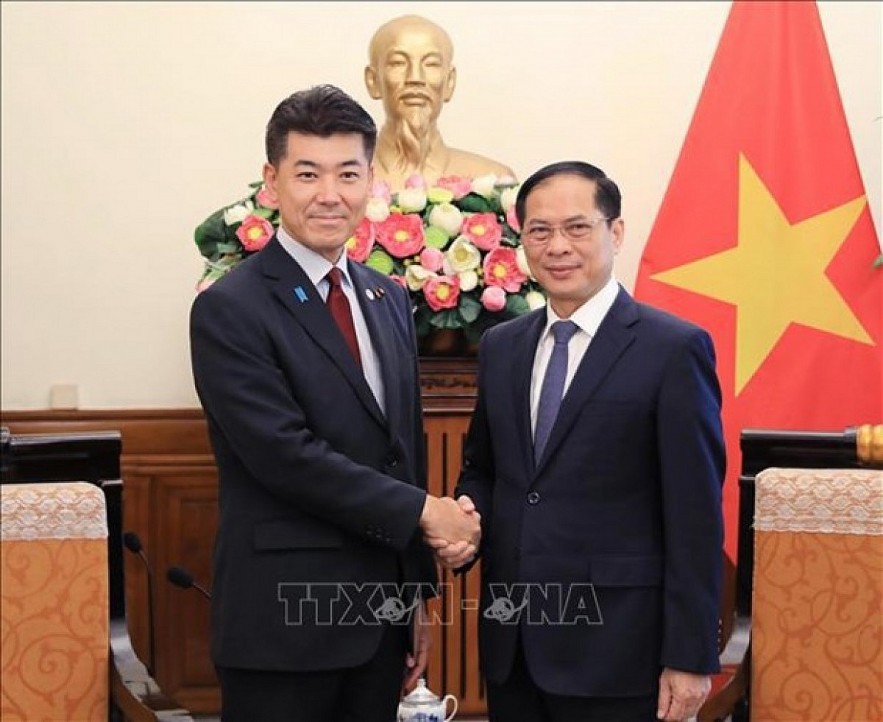 Foreign Minister Bui Thanh Son (R) and President of the Constitutional Democratic Party of Japan (CDP) Izumi Kenta  (Photo: VNA) 