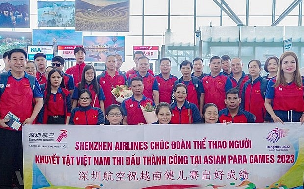 The delegation of Vietnamese athletes with disabilities on October 16 depart for the fourth ASIAN Para Games in Hangzhou, China (Photo: VNA)