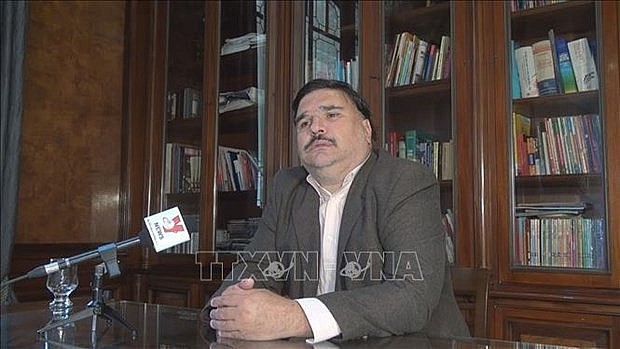 Ezequiel Ramoneda, Coordinator of the Centre for Southeast Asian Studies at the Institute of International Relations of the National University of La Plata of Argentina, grants an interview to the Vietnam News Agency. (Photo: VNA)
