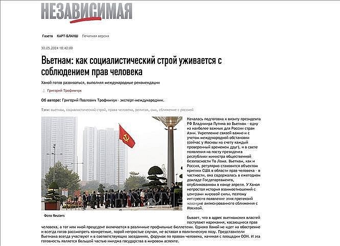 The article on The Independent, a Russian prestigious international news and political analysis site (Photo: VNA)