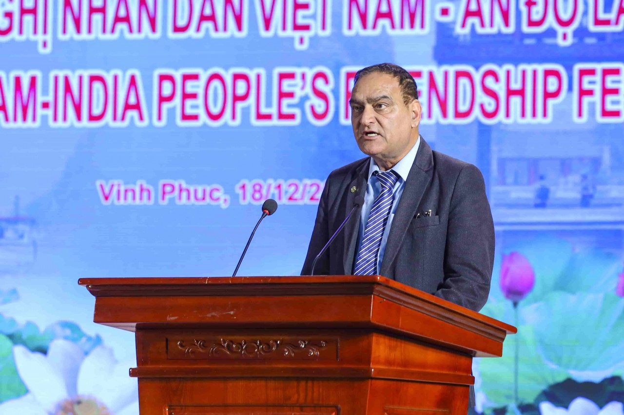 Harchand Singh, General Secretary of the All India Peace and Solidarity Organization (AIPSO) and head of the Indian delegation, attends the 12th Vietnam-India People’s Friendship Festival. (Photo: Dinh Hoa)