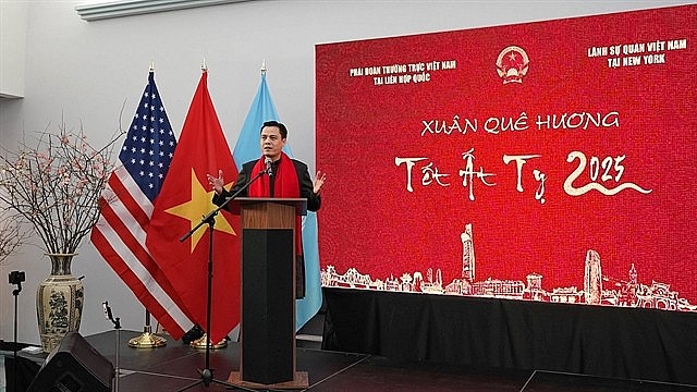 Ambassador Đặng Hoàng Giang, head of the Vietnamese mission, gives warm Tet greetings. Photo: VNS