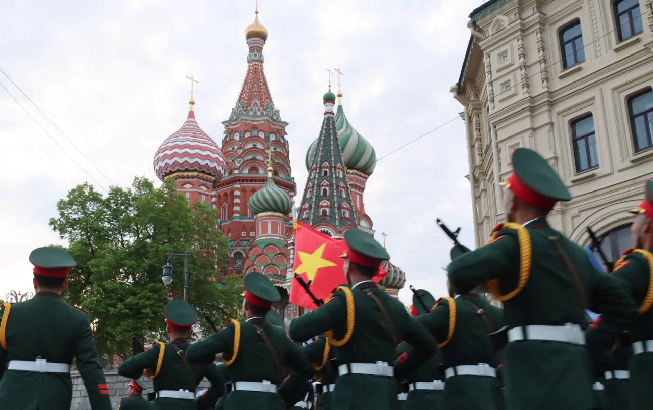 A rehearsal of the Vietnamese troops for the parade on Moscow's Red Square.