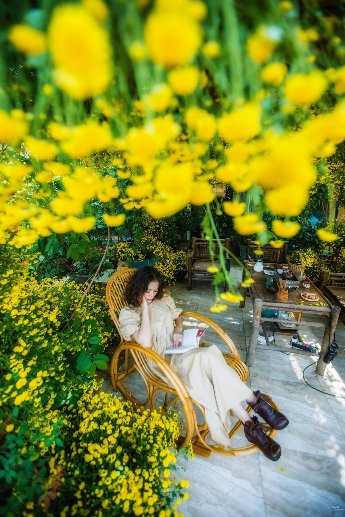 Colorful flower field on terrace of Hanoi woman