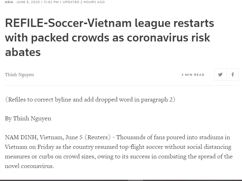 The Reuters and AP reported on “packed audiences” images at V-League 2020