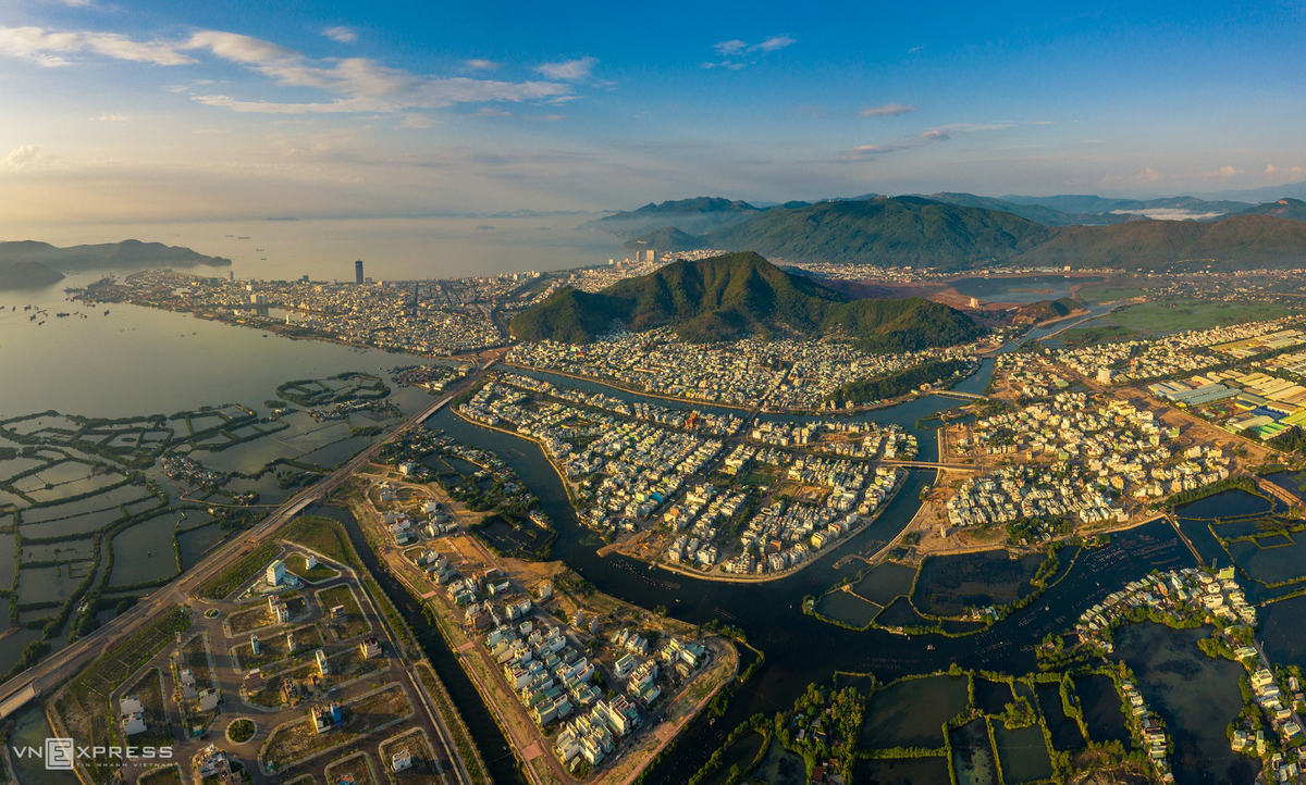 picturesque scenery of coastal city quy nhon from bird eye view