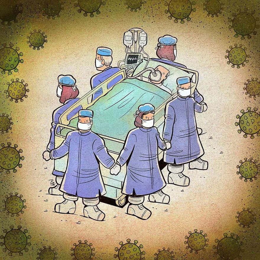 illustrations by iranian artist show the harsh reality of doctors during coronavirus outbreak