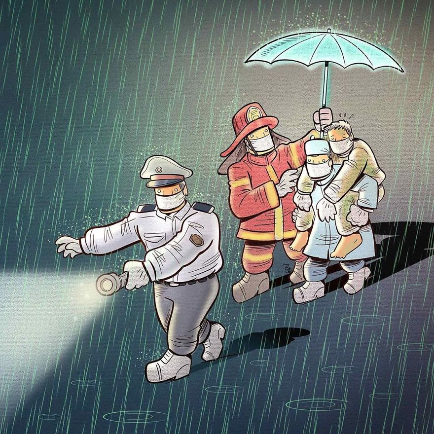 illustrations by iranian artist show the harsh reality of doctors during coronavirus outbreak