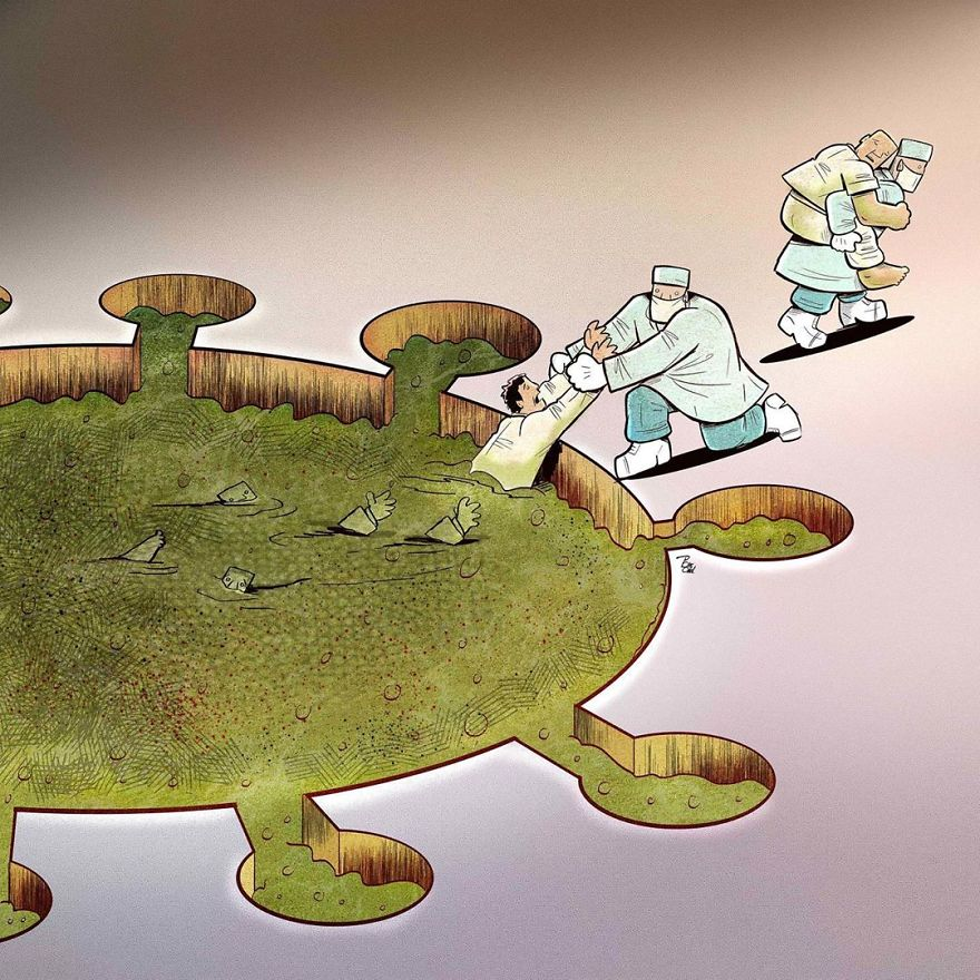 illustrations by iranian artist show the harsh reality of doctors during coronavirus outbreak