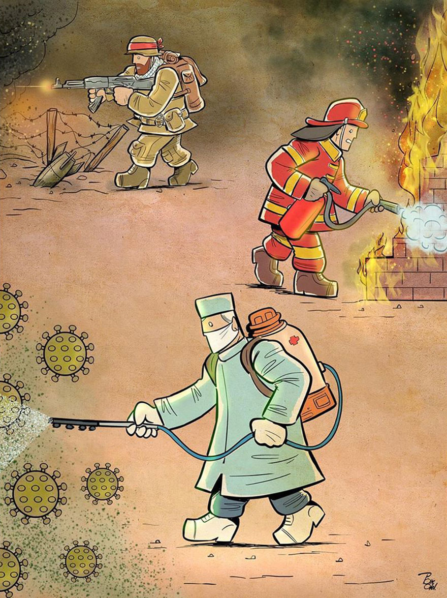 illustrations by iranian artist show the harsh reality of doctors during coronavirus outbreak