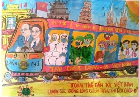 “Vietnam’s train pushes back COVID-19” the special prize winner of children painting contest