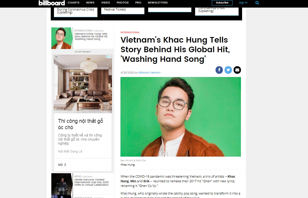 Billboard runs feature on  ‘Vietnam coronavirus song’ composer