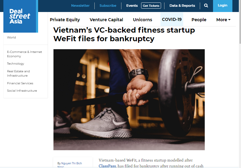 fitness startup wefit files for bankruptcy