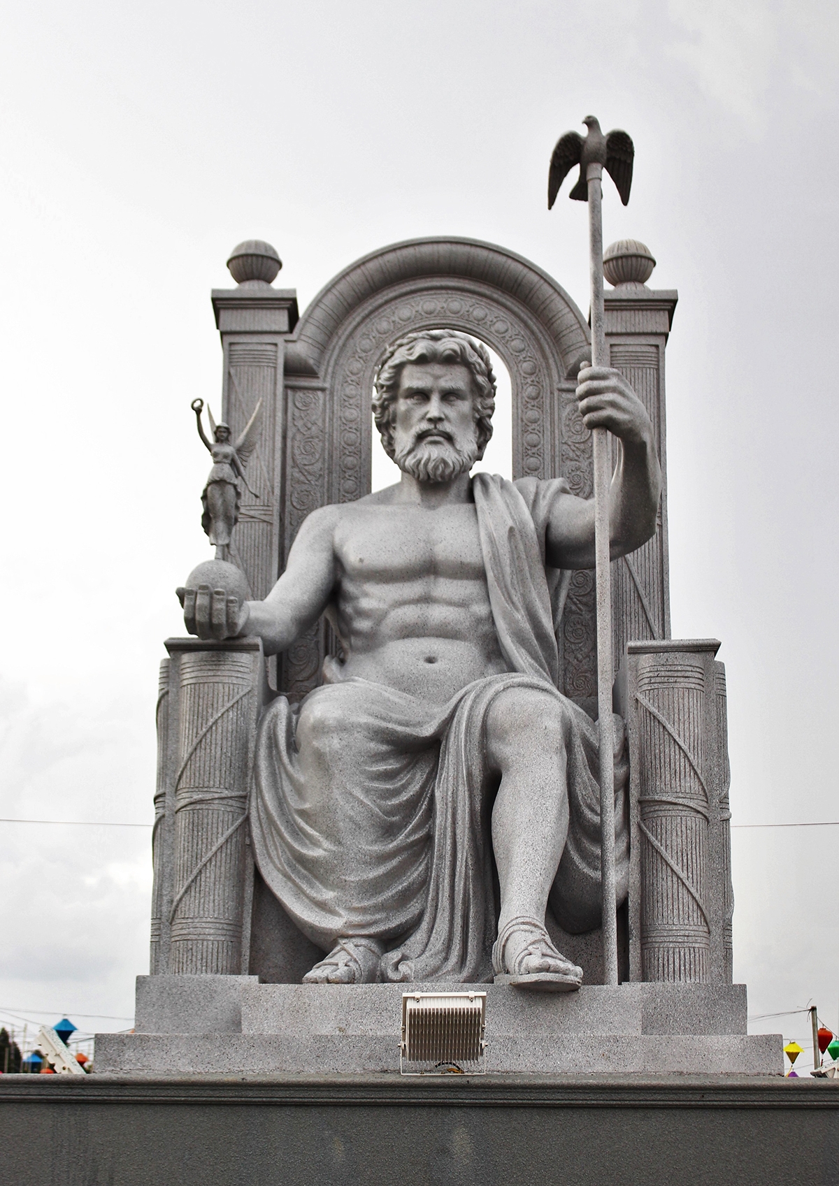 The statue of The Zeus in the Ancient World Wonders Light Park: The Miracle