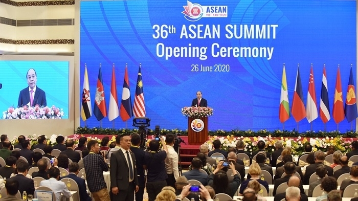 Vietnamese Prime Minister Nguyen Xuan Phuc speaks at the opening ceremony of the 36th ASEAN Summit on June 26