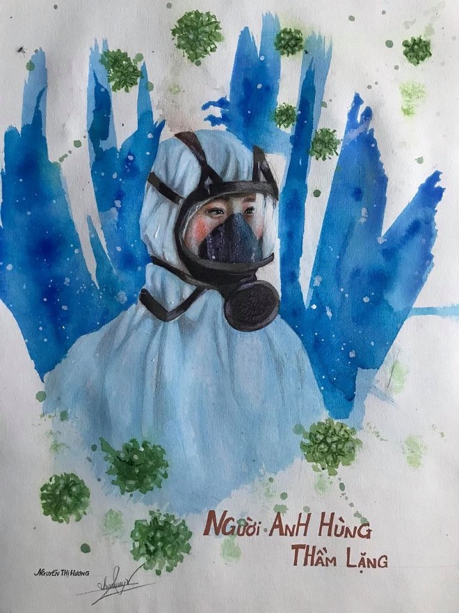The second painting portraying the silent heroes, who put on stuffy protective costumes from head to toes every time they're on duty