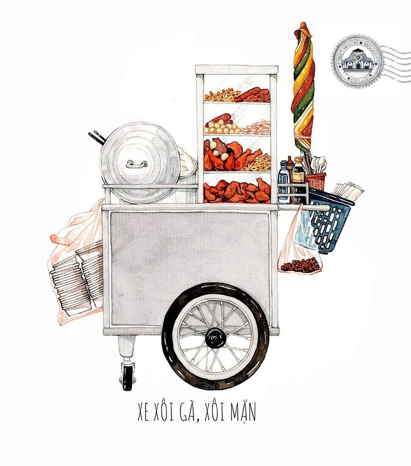Sketches of foodcarts reveal a glimpse into Vietnamese culinary culture Sticky rice cart