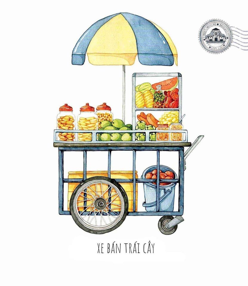 Sketches of foodcarts reveal a glimpse into Vietnamese culinary culture Fruits cart
