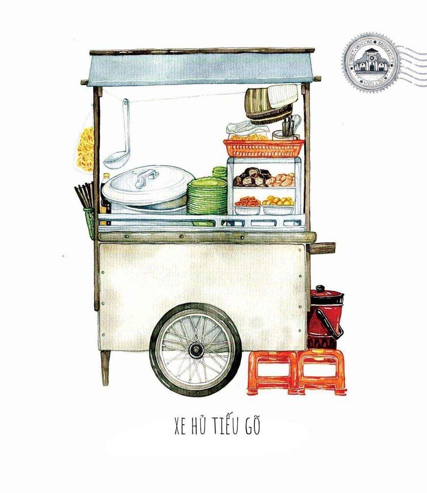 Sketches of foodcarts reveal a glimpse into Vietnamese culinary culture Noodle cart