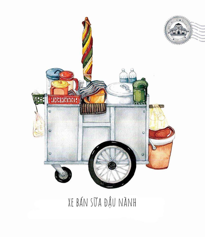 Sketches of foodcarts reveal a glimpse into Vietnamese culinary culture Soymilk vendor cart