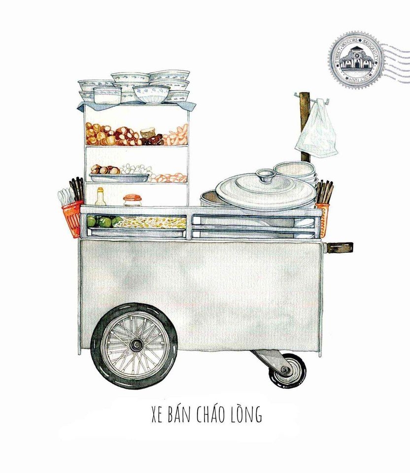 Sketches of foodcarts reveal a glimpse into Vietnamese culinary culture The vendor of pig's tripes soup.