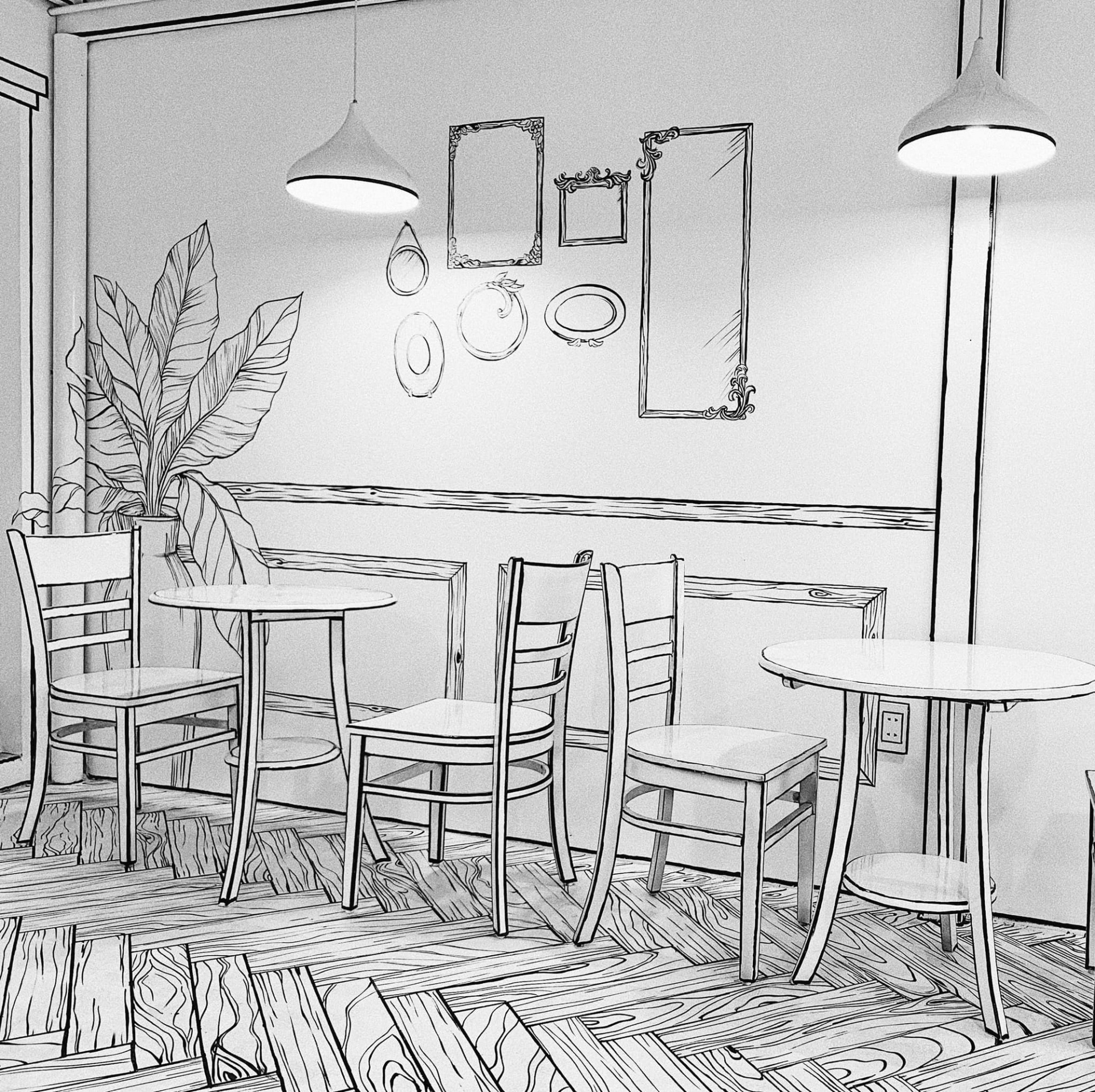Contoured lines turn Vietnamese café into anime world