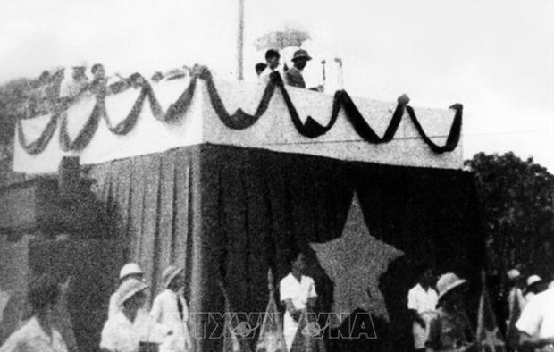 President Ho Chi Minh with Aspiration for Independence, Freedom, Happiness spotlighted