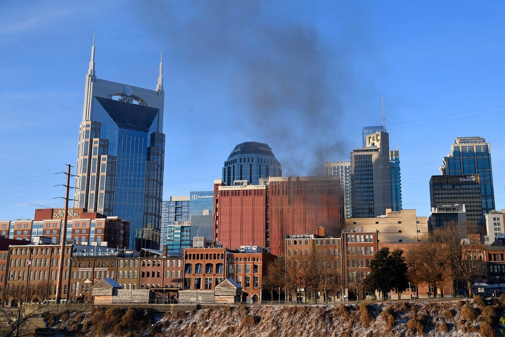 Smoke could be seen rising from Nashville after an explosion on Friday. (Photo: AP) 