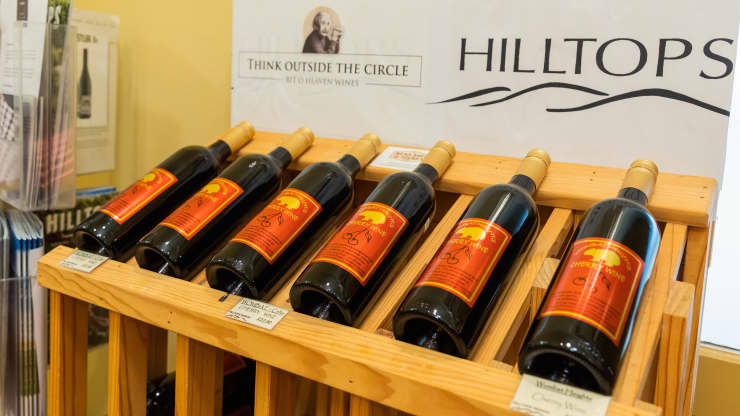 Photo taken on Dec. 5, 2020 shows the wine made of cherry in the town of Young in Australia. The town of Young is dubbed the “Cherry Capital of Australia”. Chu Chen | Xinhua News Agency | Getty Images