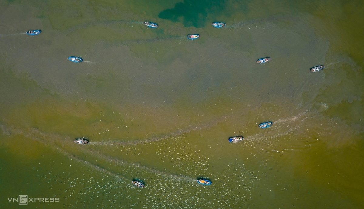 The fishing boats on Thi Nai lagoon.  The photographer told the tourists that they should not miss the opportunity to experience the feeling of floating on the water, enjoying the beautiful scenery and moments of dawn and dusk, blending in with the peaceful of daily life near the lagoon.  Photo: VnExpress 