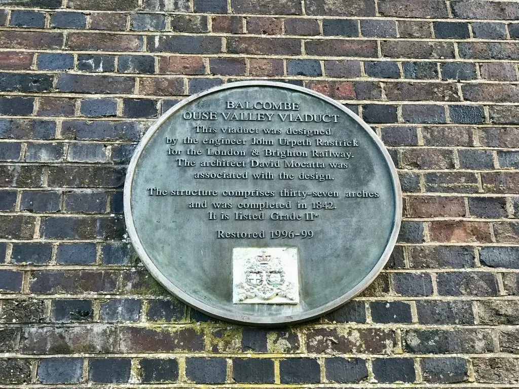 Information about the Viaduct is given on a plaque on one of the brick piers supporting the bridge. (Image: Martin Burton/SussexLive) Information about the Viaduct is given on a plaque on one of the brick piers supporting the bridge. (Image: Martin Burton/SussexLive)