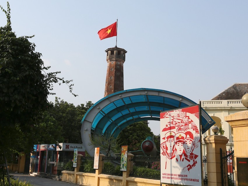 A large billboard was erected outside Hanoi’s Flag Town relic on Dien Bien Phu Street, Ba Dinh District.