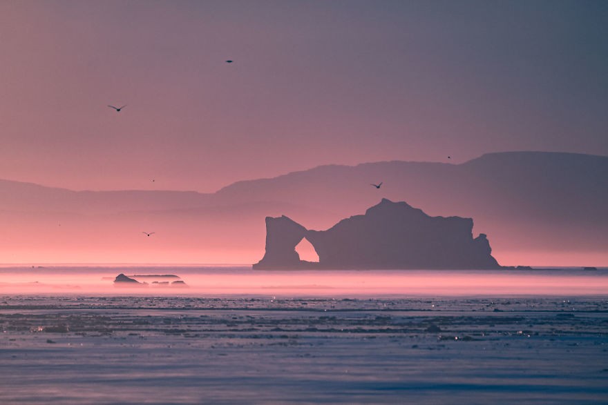 On breaking up the icebergs emerge into the open sea and initially travel north with ocean currents before turning south and running into the Atlantic Ocean. Photo: Maria Sahai 