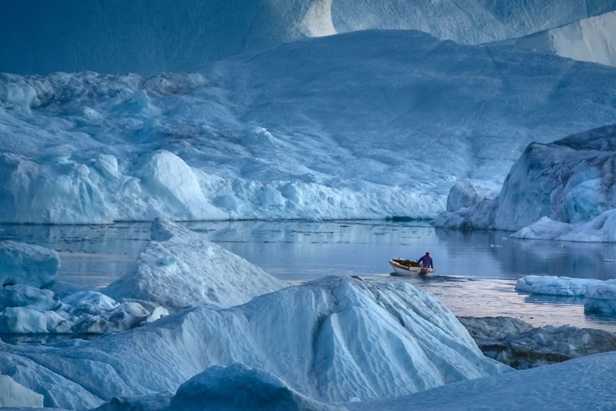 The combination of a huge ice-sheet and the dramatic sounds of a fast-moving glacial ice-stream calving into a fjord full of icebergs make for a dramatic and awe-inspiring natural phenomenon. Photo: Maria Sahai 