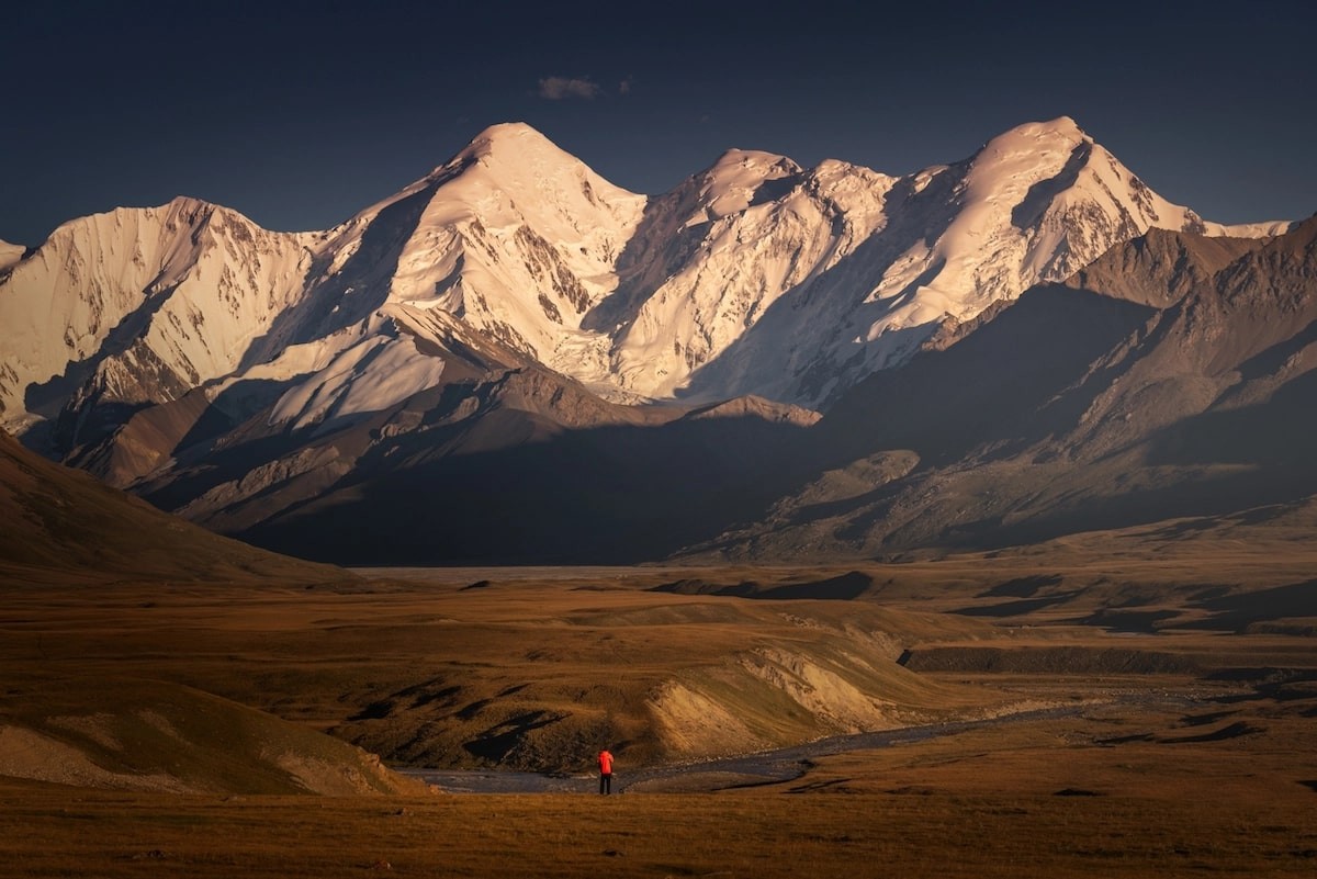 Standing in front just another Glacier at the Sary Jaz Valley which is located on the border of Kyrgyzstan and China. This area requires a permit. It’s an amazing valley surrounded by snowcapped mountains of the Tian Shan range which has peaks over 7000m (23000ft). Photo: Albert Dros 