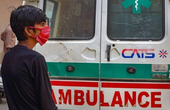 motorcycle catches fire while spraying disinfectant in india