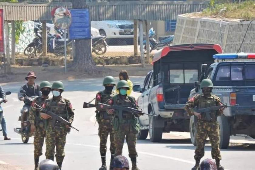 Myanmar civilian militia battle the government’s army in northwestern town
